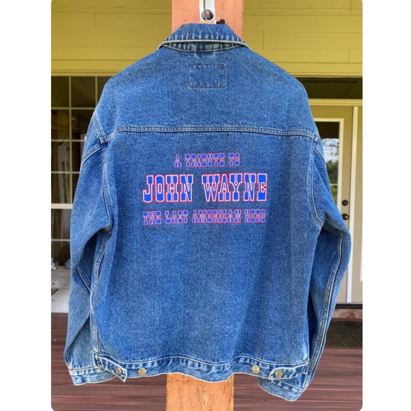 Vintage John Wayne Tribute Medium Wash Denim Jean Jacket • 90s • Cotton - Medium - Picture 3 of 8